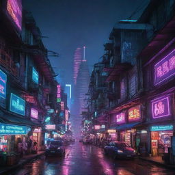 Cyberpunk infused Cambodian landscape, merging traditional Cambodian architecture and cultural elements with the luminosity of neon lights and the advanced technology of the future.