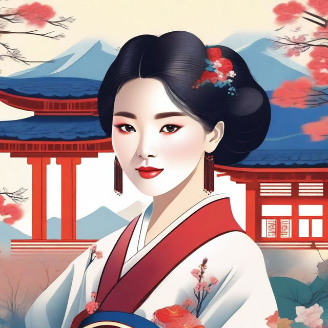 A detailed and vibrant illustration of a Korean girl with traditional attire, showcasing the beauty and elegance of Korean culture