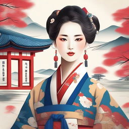 A detailed and vibrant illustration of a Korean girl with traditional attire, showcasing the beauty and elegance of Korean culture