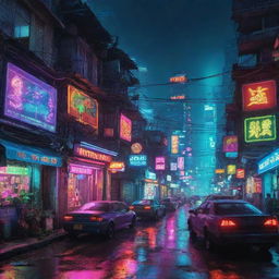 A vibrant depiction of Vietnam in a cyberpunk theme, merging traditional Vietnamese landscapes with the high-tech neon glow and advanced technology of the cyberpunk aesthetic.