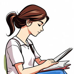 A side profile of a brunette teenage girl studying