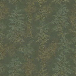 An intricate wallpaper pattern with swaying ferns and crawling vines in subdued shades of green and gold, creating a feel of an enchanting forest on a wall.