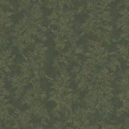 An intricate wallpaper pattern with swaying ferns and crawling vines in subdued shades of green and gold, creating a feel of an enchanting forest on a wall.