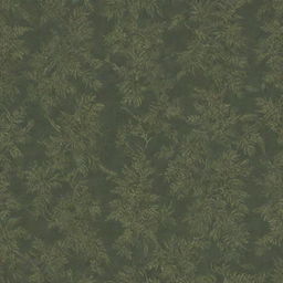 An intricate wallpaper pattern with swaying ferns and crawling vines in subdued shades of green and gold, creating a feel of an enchanting forest on a wall.