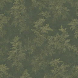 An intricate wallpaper pattern with swaying ferns and crawling vines in subdued shades of green and gold, creating a feel of an enchanting forest on a wall.