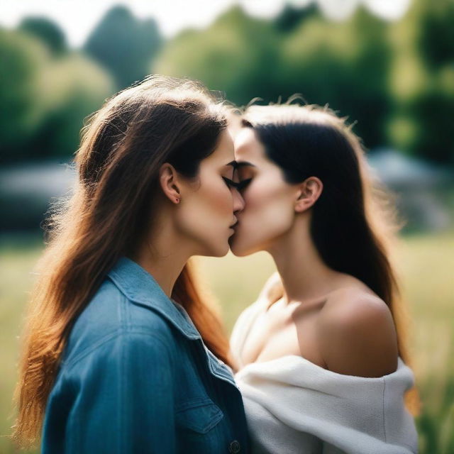 Two Romanian girls passionately kissing in a wild and intense manner