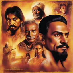 Create a movie poster in the style of Drew Struzan featuring Indian actors