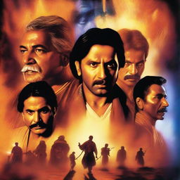 Create a movie poster in the style of Drew Struzan featuring Indian actors