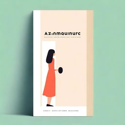 An illustrative book cover featuring a woman peeping out from behind a contemporary door