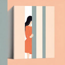 An illustrative book cover featuring a woman peeping out from behind a contemporary door