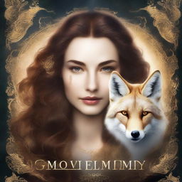 A fantasy book cover featuring a very beautiful white woman with long, curly brown hair and glowing golden eyes