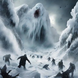 A thrilling movie poster featuring zombies tumbling off a massive avalanche