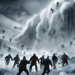 A thrilling movie poster featuring zombies tumbling off a massive avalanche