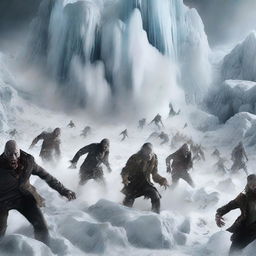 A thrilling movie poster featuring zombies tumbling off a massive avalanche