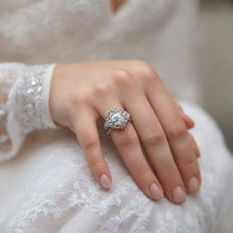 A detailed closeup of a hand adorned with an exquisite ring