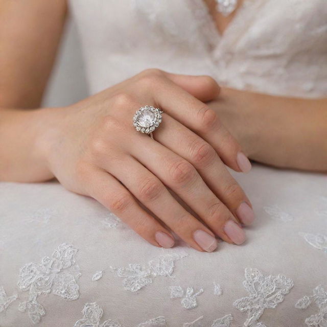 A detailed closeup of a hand adorned with an exquisite ring