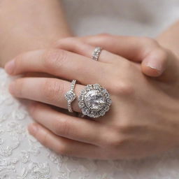 A detailed closeup of a hand adorned with an exquisite ring