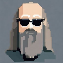 A pixel art depiction of Rick Rubin, the famous music producer, wearing glasses