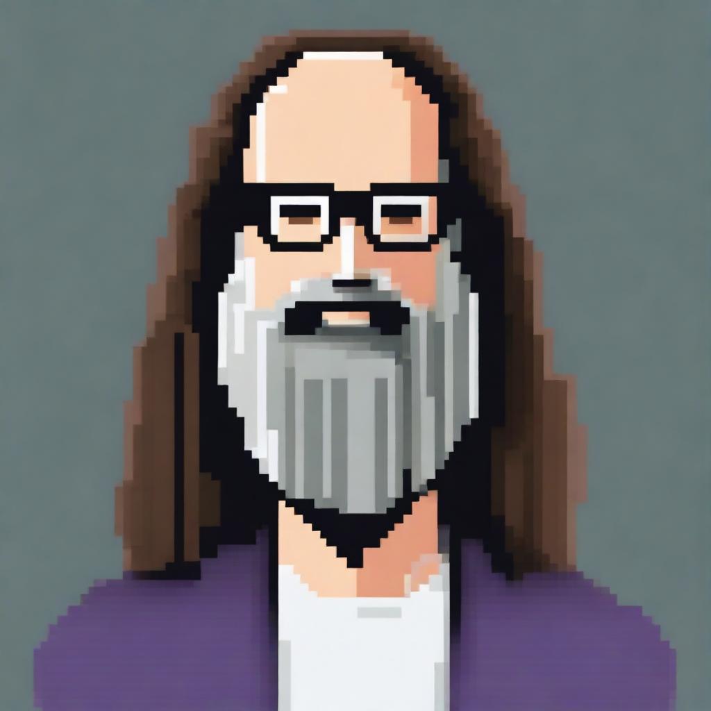 A pixel art depiction of Rick Rubin, the famous music producer, wearing glasses