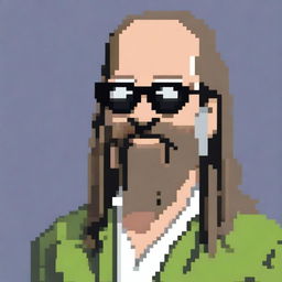 A pixel art depiction of Rick Rubin, the famous music producer, wearing glasses