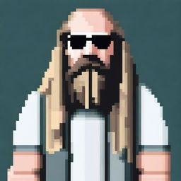 A pixel art depiction of Rick Rubin, the famous music producer, wearing glasses