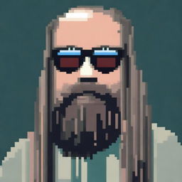 A pixel art depiction of Rick Rubin wearing glasses