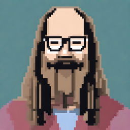 A pixel art depiction of Rick Rubin wearing glasses