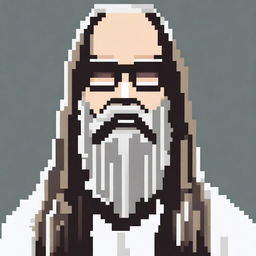 A pixel art representation of Rick Rubin wearing glasses