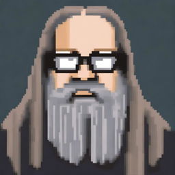 A pixel art representation of Rick Rubin wearing glasses