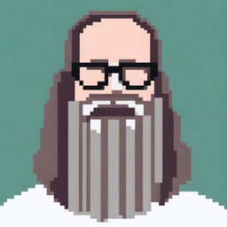 A pixel art representation of Rick Rubin wearing glasses