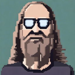 A pixel art depiction of Rick Rubin wearing glasses