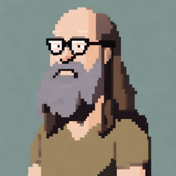 A pixel art depiction of Rick Rubin wearing glasses