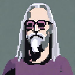 A pixel art representation of Rick Rubin wearing glasses