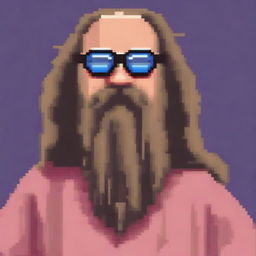 A pixel art representation of Rick Rubin wearing glasses