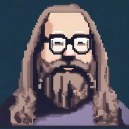 A pixel art representation of Rick Rubin wearing glasses