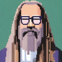 A pixel art representation of Rick Rubin wearing glasses