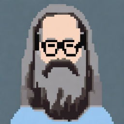 A pixel art depiction of Rick Rubin, the famous music producer, wearing glasses