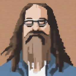 A pixel art depiction of Rick Rubin, the famous music producer, wearing glasses