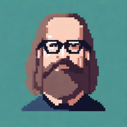 A pixel art depiction of Rick Rubin wearing glasses