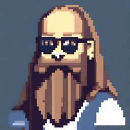 A pixel art depiction of Rick Rubin wearing glasses