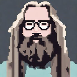 A pixel art depiction of Rick Rubin wearing glasses