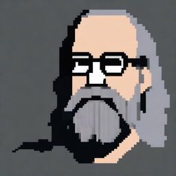 A pixel art depiction of Rick Rubin wearing glasses