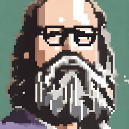 A pixel art depiction of Rick Rubin wearing glasses