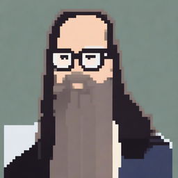 A pixel art depiction of Rick Rubin wearing glasses