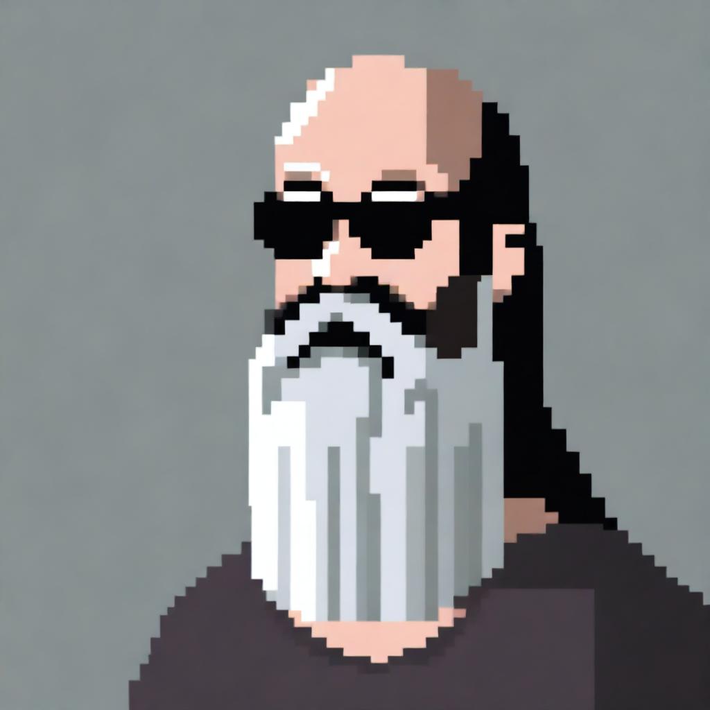 A pixel art depiction of Rick Rubin wearing glasses