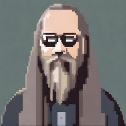 A pixel art depiction of Rick Rubin wearing glasses