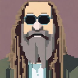 A pixel art depiction of Rick Rubin wearing glasses