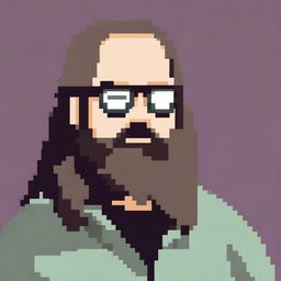 A pixel art depiction of Rick Rubin wearing glasses