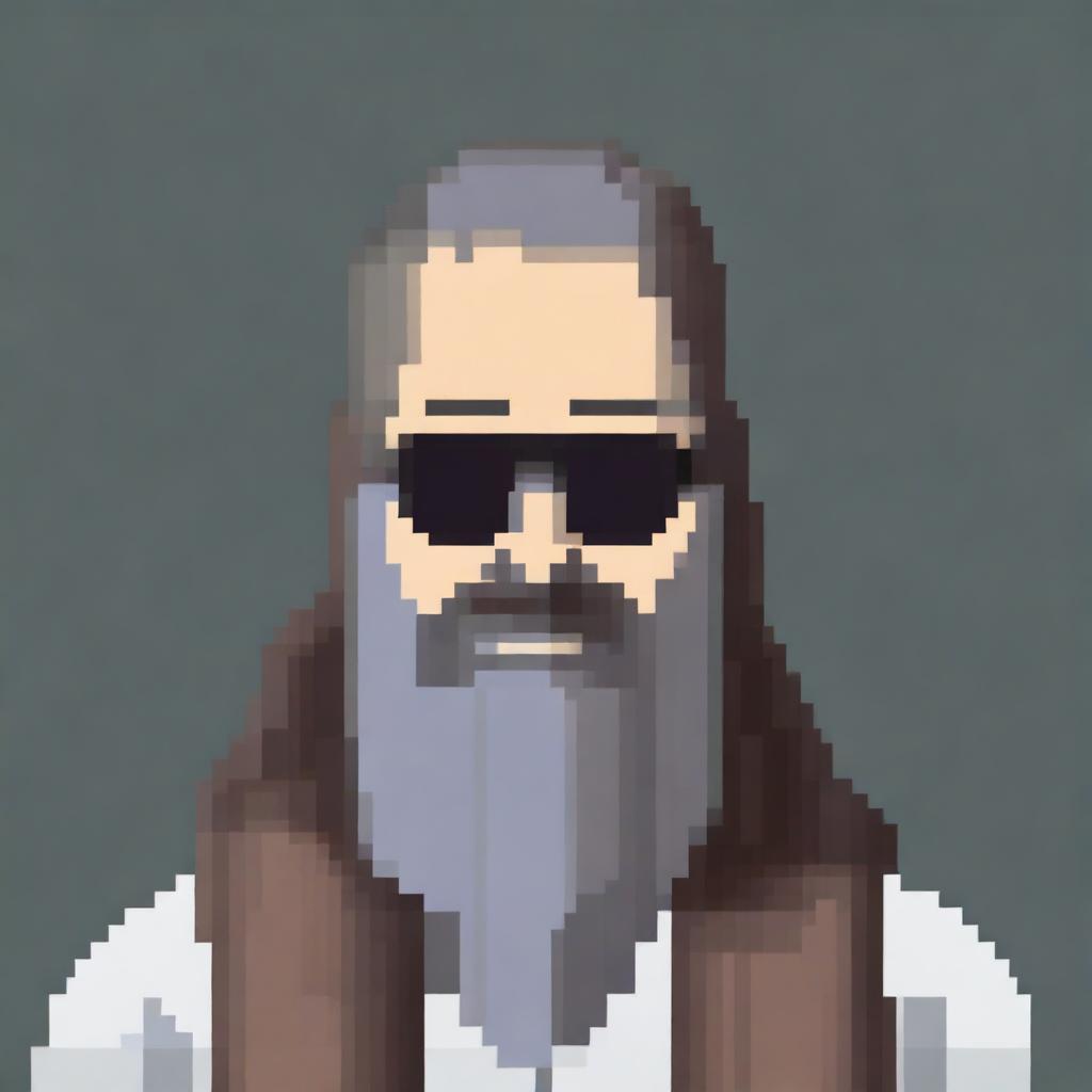 A 16x16 pixel art representation of Rick Rubin wearing glasses