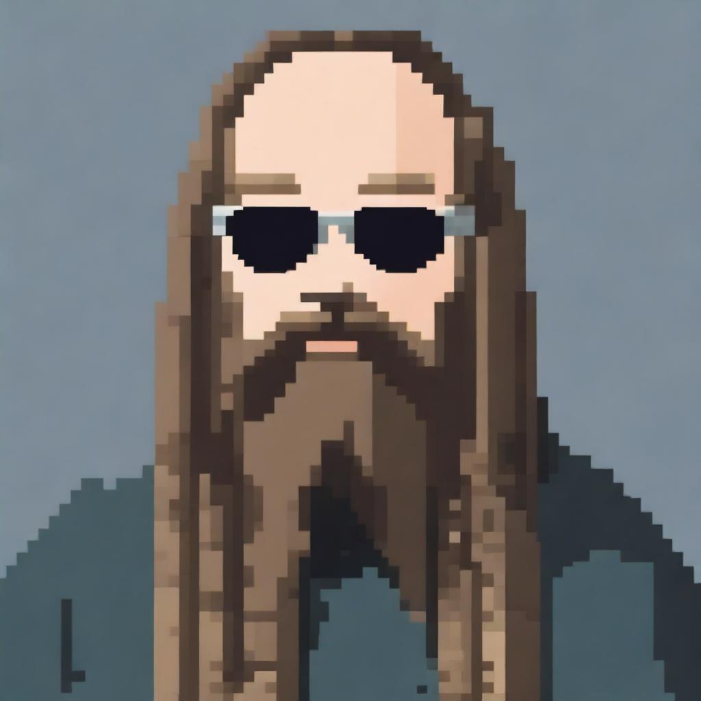 A 16x16 pixel art representation of Rick Rubin wearing glasses